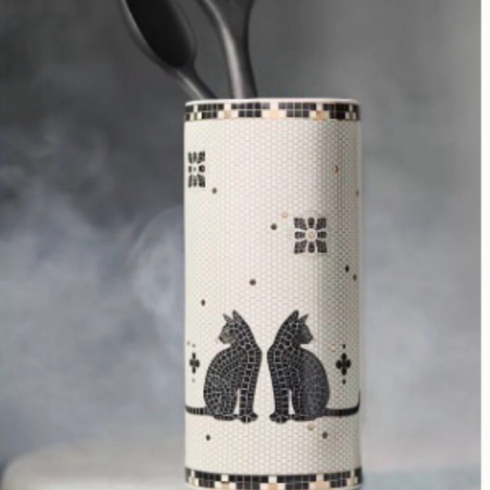 Anthropologie Bistro Tile Vase 24K Gold Decaled Stoneware Cats New In Box NWT